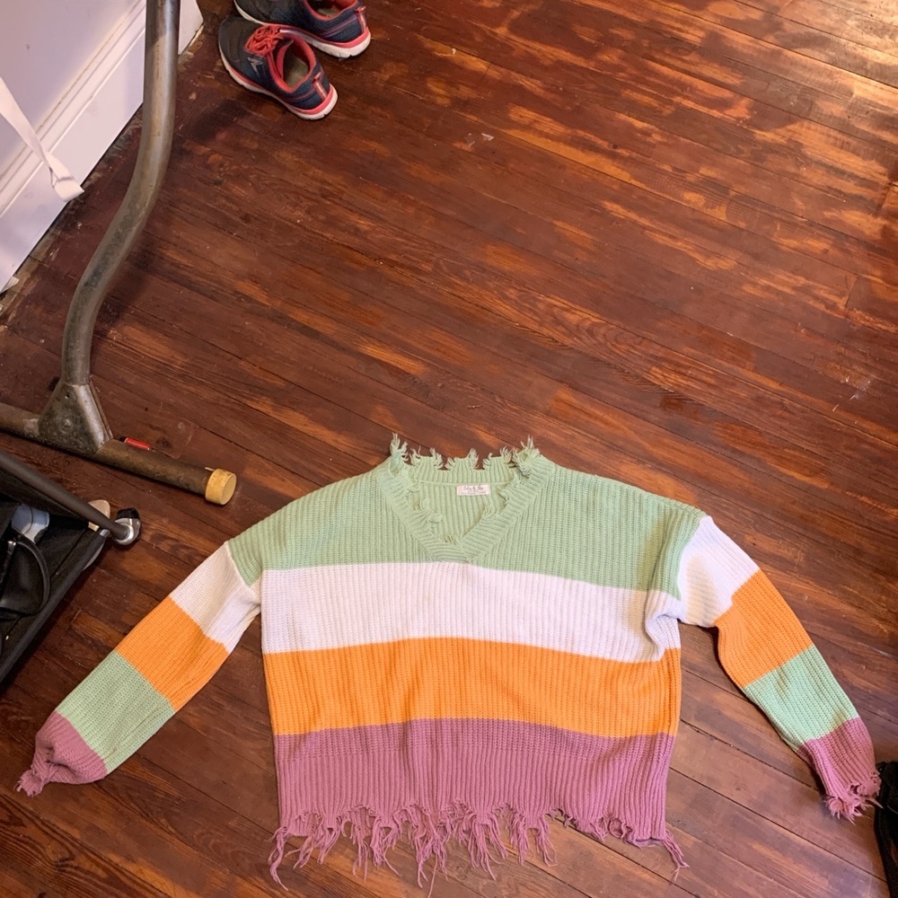 Colorful Striped Distressed Sweater